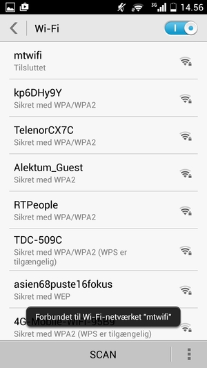 Du er nu tilsluttet Wi-Fi netværket