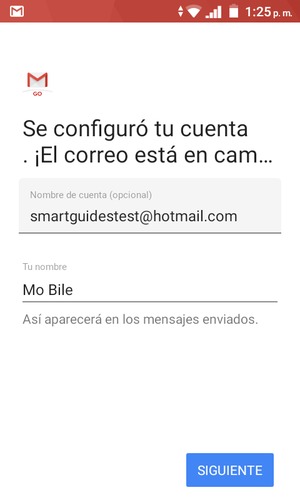 Déle a su cuenta un nombre y escriba su nombre. Seleccione SIGUIENTE