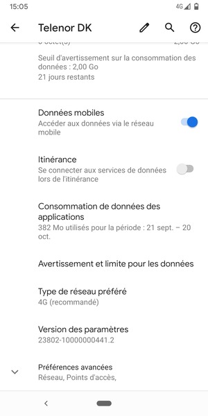 Sélectionnez Préférences avancées
