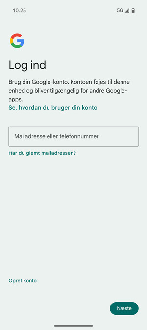 Indtast din e-mailadresse og vælg Næste