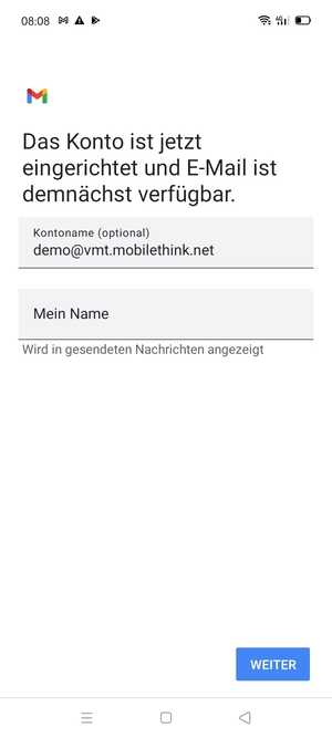Geben Sie Ihrem Konto einen Namen und geben Sie Ihren Namen ein. Wählen Sie WEITER