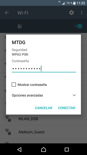 Introduzca la contraseña de Wi-Fi y seleccione CONECTAR