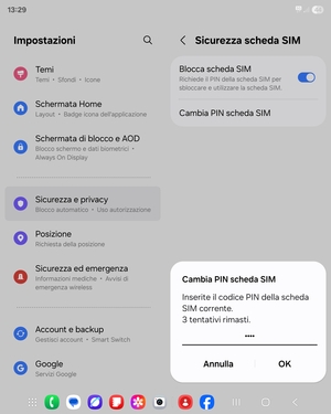 Inserisci Codice PIN della scheda SIM corrente e seleziona OK