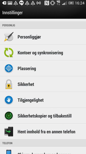 Velg Kontoer og synkronisering