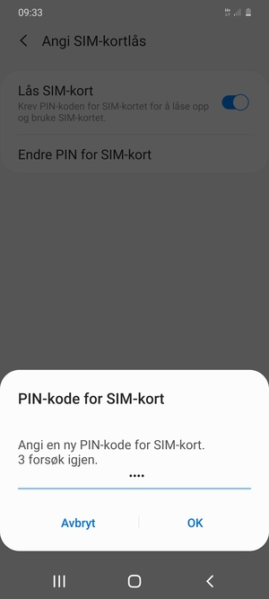 Skriv inn Ny PIN-kode for SIM-kort og velg OK