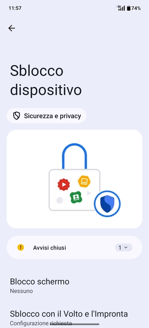 Seleziona Blocco schermo