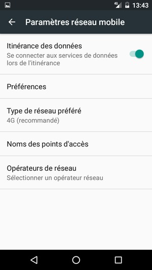 Activer ou désactiver Itinérance des données