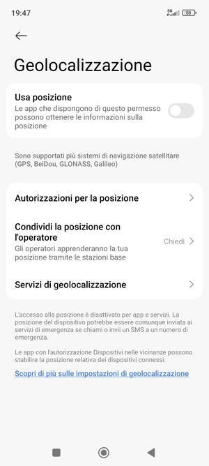 Disattiva Usa posizione
