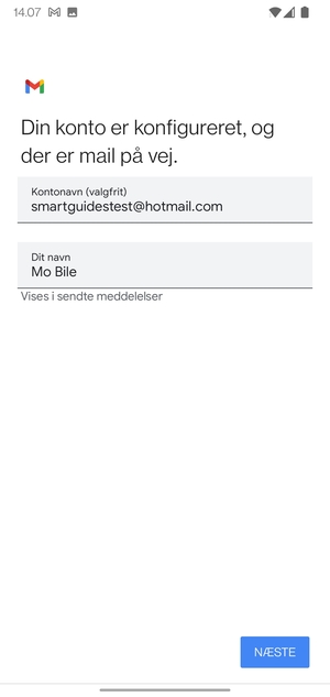 Giv din konto et navn og indtast dit navn. Vælg NÆSTE