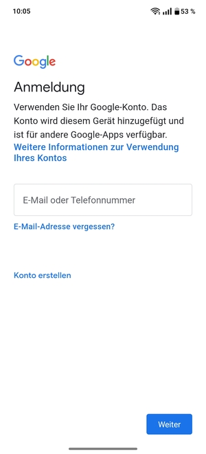 Geben Sie Ihre Gmail Adresse ein und wählen Sie Weiter