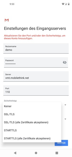 Wählen Sie Keiner und WEITER