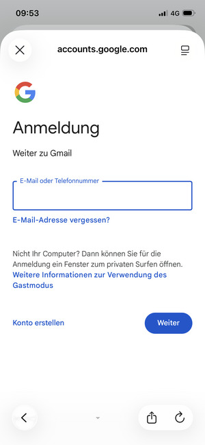 Geben Sie Ihre E-Mail-Adresse ein und wählen Sie Weiter