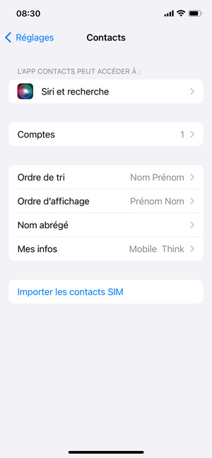 Sélectionnez Importer les contacts SIM