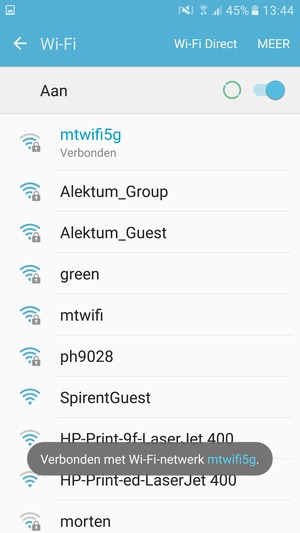 U bent nu verbonden met het WiFi-netwerk