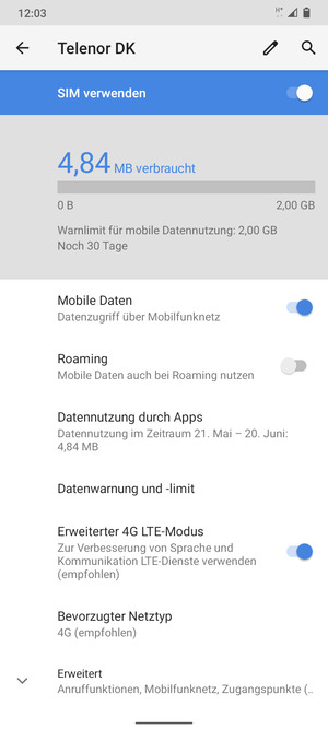 Wählen Sie Bevorzugter Netztyp