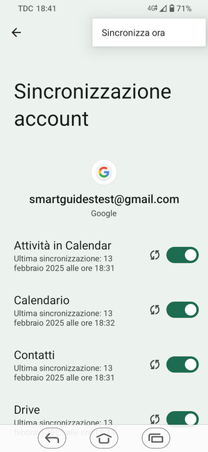 Seleziona Sincronizza ora