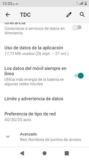 Desplácese y seleccione Preferencia de tipo de red