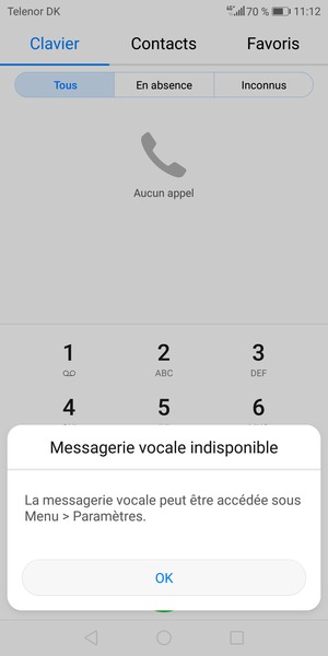 Si votre messagerie vocale n'est pas configurée, sélectionnez OK