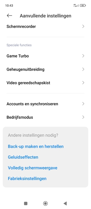 Scroll naar en selecteer Accounts en synchroniseren