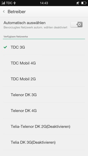 Wählen Sie einen Netzbetreiber von der Liste