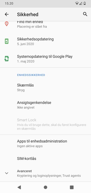 For at aktivere din skærmlås, gå til menuen Sikkerhed og vælg Skærmlås