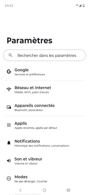 Sélectionnez Réseau et Internet