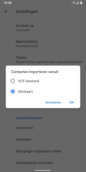 Selecteer Simkaart en OK