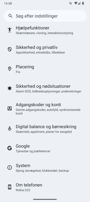 Scroll til og vælg Sikkerhed og privatliv