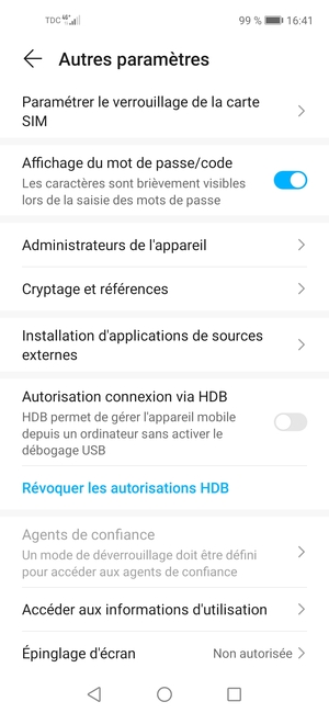 Sélectionnez Paramétrer le verrouillage de la carte SIM