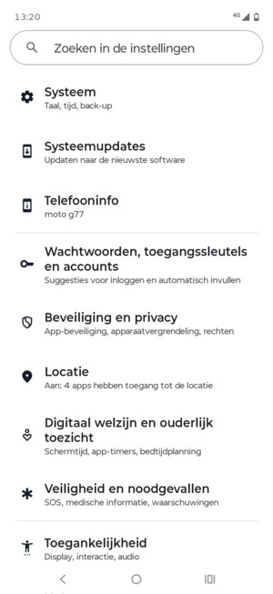 Scroll naar en selecteer Beveiliging en privacy