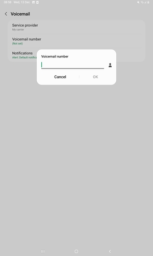 Enter the Voicemail number and select OK