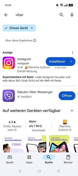 Wählen Sie die App