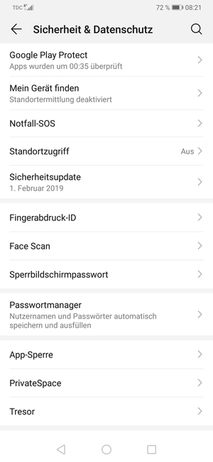 Um Ihre Bildschirmsperre zu aktivieren, gehen Sie zum Sicherheit & Datenschutz Menü und wählen Sie  Sperrbildschirmpasswort