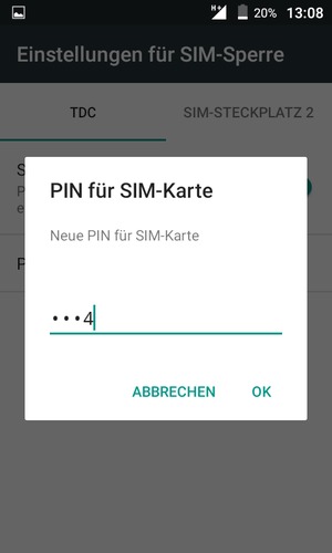 Geben Sie Ihre Neue PIN für SIM-Karte ein und wählen Sie OK