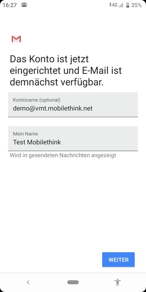 Geben Sie Ihrem Konto einen Namen und geben Sie Ihren Namen ein. Wählen Sie WEITER