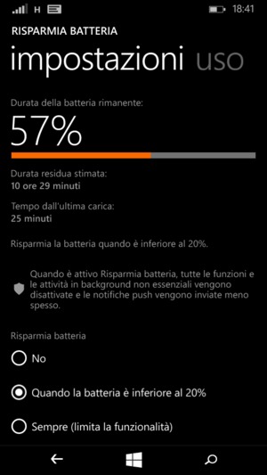 Seleziona Quando la batteria è inferiore al 20%