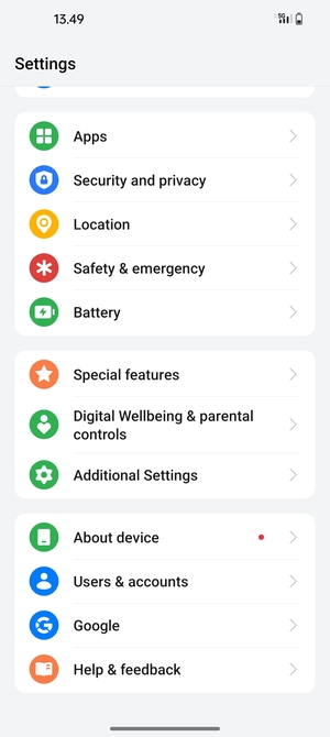 Scroll to and select Security and privacy