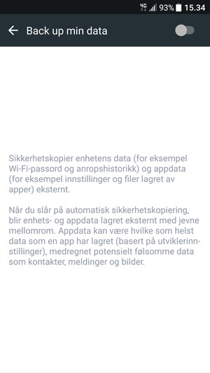 Slå på Back up min data
