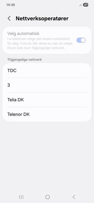 Velg en nettverksoperatør fra listen