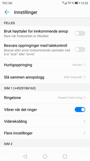 Bla til SIM 1 eller SIM 2 og velg Flere innstillinger