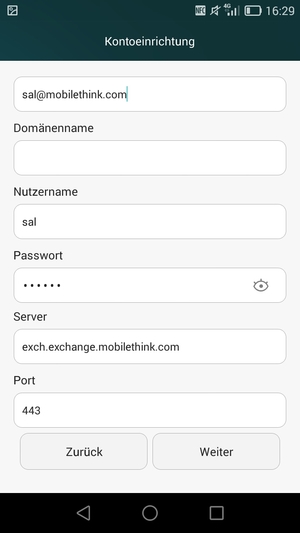 Geben Sie die Exchange-Server-Adresse ein und wählen Sie Weiter