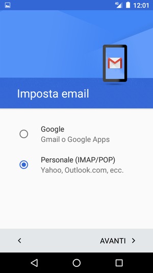 Seleziona Personale (IMAP/POP) e poi AVANTI