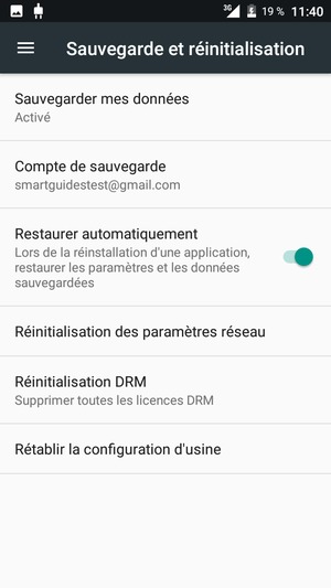 Sélectionnez Compte de sauvegarde