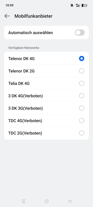 Wählen Sie einen Netzbetreiber von der Liste