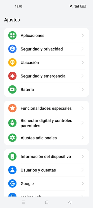 Desplácese y seleccione Seguridad y privacidad