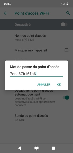 Saisissez un mot de passe de hotspot Wi-Fi d'au moins 8 caractères et sélectionnez OK