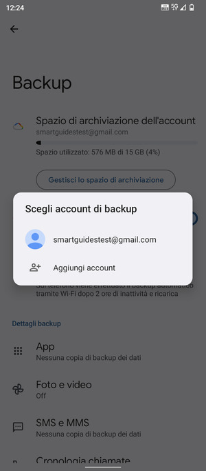 Seleziona il tuo account di backup