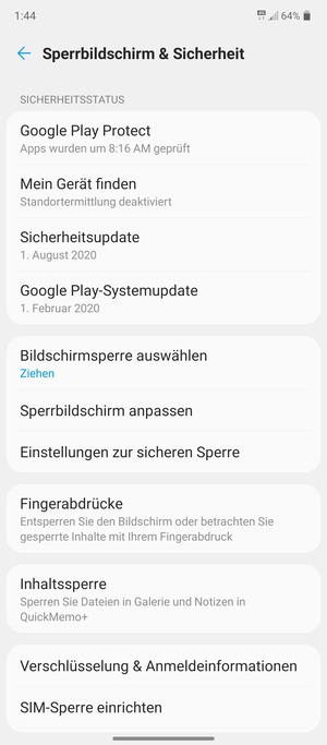 Wählen Sie Bildschirmsperre auswählen
