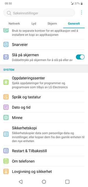 Bla til og velg Sikkerhetskopi