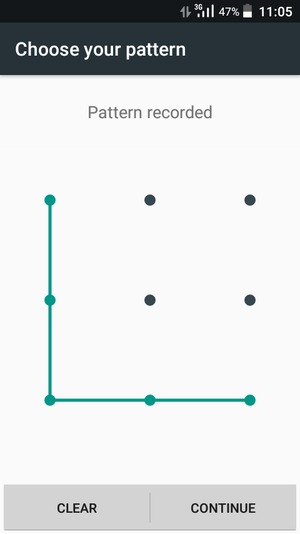 Draw an unlock pattern and select CONTINUE